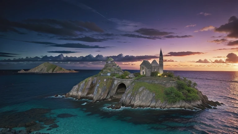 Mysterious Island, Ancient steles, Decayed, island, Remote Islands, Purple Sky,