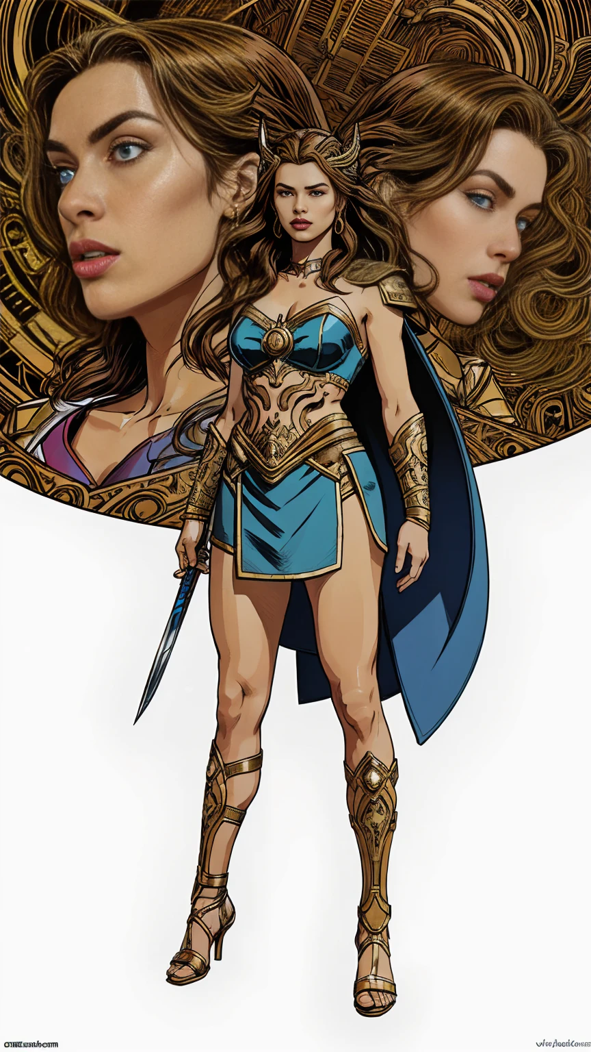 ((Full body photo, standing, feet on the ground)) Alison Tyler as a Valkyrie of Asgard, blue eyes, long brown hair, perfect body, Lady Knight,  She-ra, TM Samurai, intricate face details, poster style, icons, vibrant colors, vector style, digital art, 4K, intricate details, mesmerizing, professionally made, beautiful vector illustration, 12K resolution, 3D, all characters in detailed full body, highly detailed, vibrant, ultra high quality, Hyperrealism, Photorealism, octane render]


