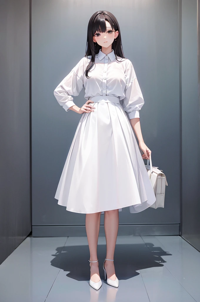 20Generation of women Long skirt Low heels sexy Standing posture White background