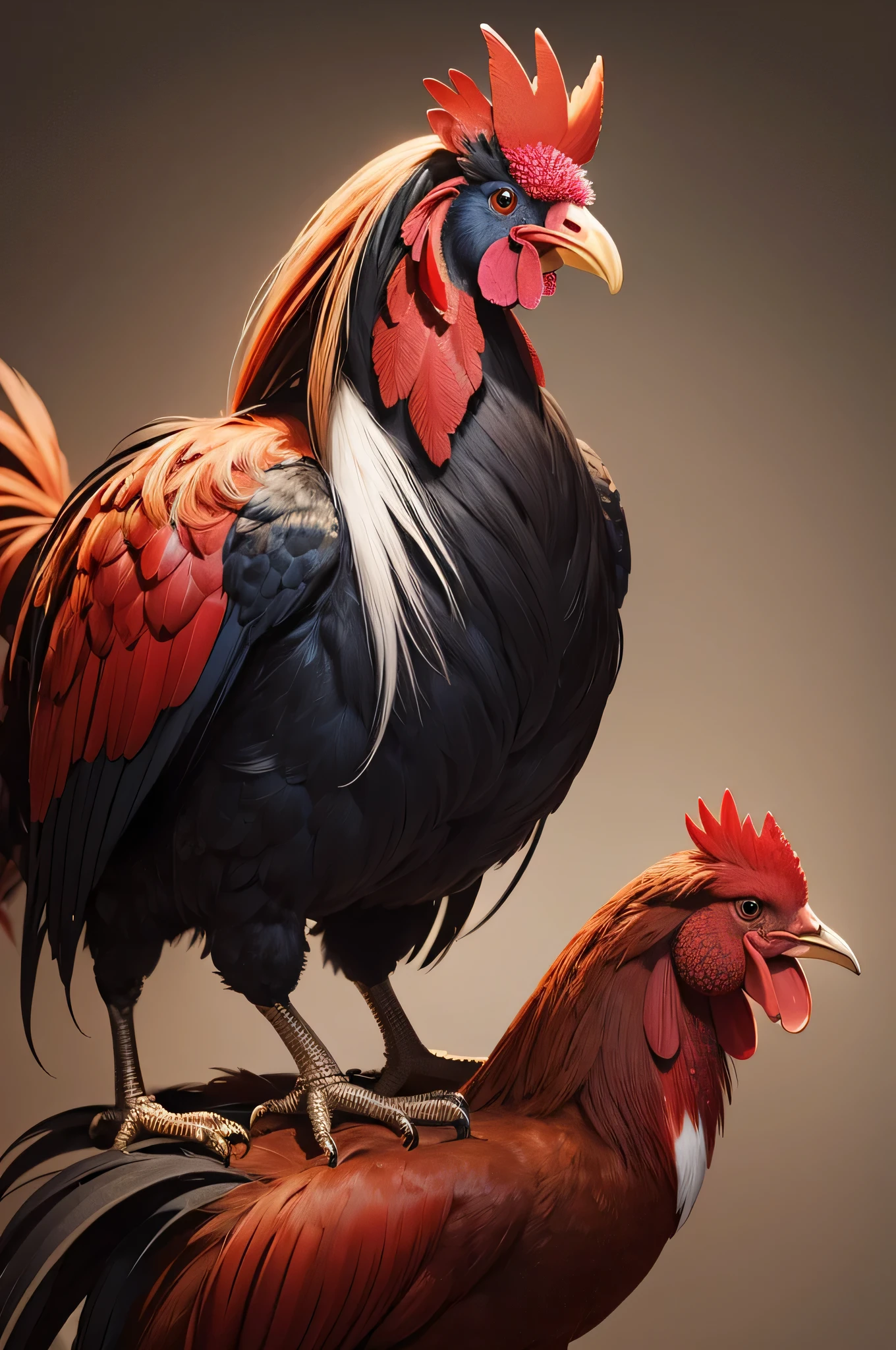 The animal called hyper realistic rooster armed with firearms