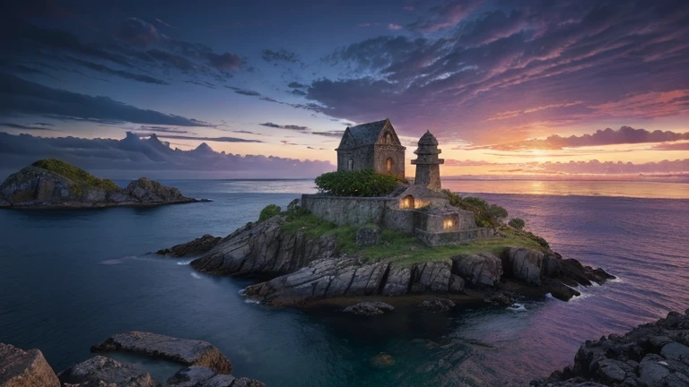 Mysterious Island, Ancient steles, Decayed, island, Remote Islands, Purple Sky,