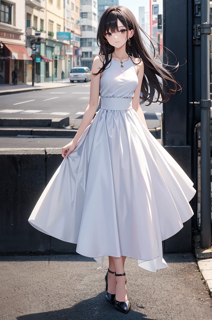 20Generation of women Long skirt Low heels sexy Standing posture White background