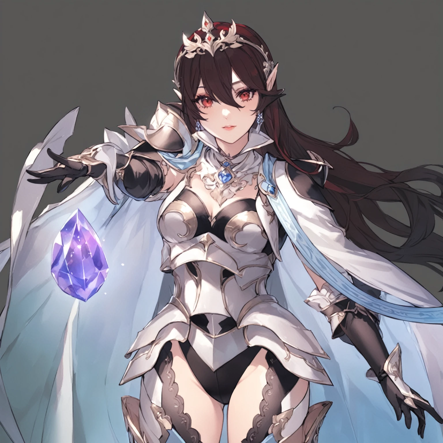 masterpiece, best quality, good quality, Fantasy aesthetics, Highly detailed, shadowverse style, female, elf, red hair, black and white hair mix