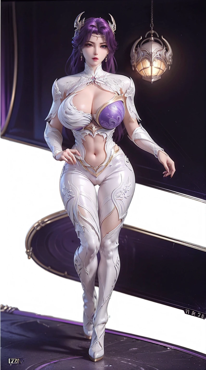 (DRAGON QUEEN HELM), (ULZZANG), (HUGE FAKE BOOBS:1.2), (PURPLE, WHITE), (FUTURISTIC MECHA CROP TOP:1), (CLEAVAGE), (SKINTIGHT YOGA PANTS:1), (HIGH HEELS), (PERFECT BODY:1.2), (FULL BODY:1.2), (LOOKING AT VIEWER), (STANDING:1.3), SEXY BODY, (MUSCLE ABS:1), UHD, 8K, 1080P.