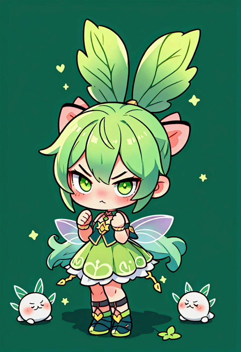 fairy girl, shady, green fairy, smol, cute, kawaii, angry, pouting, loser, losing pose, emote, character portrait,