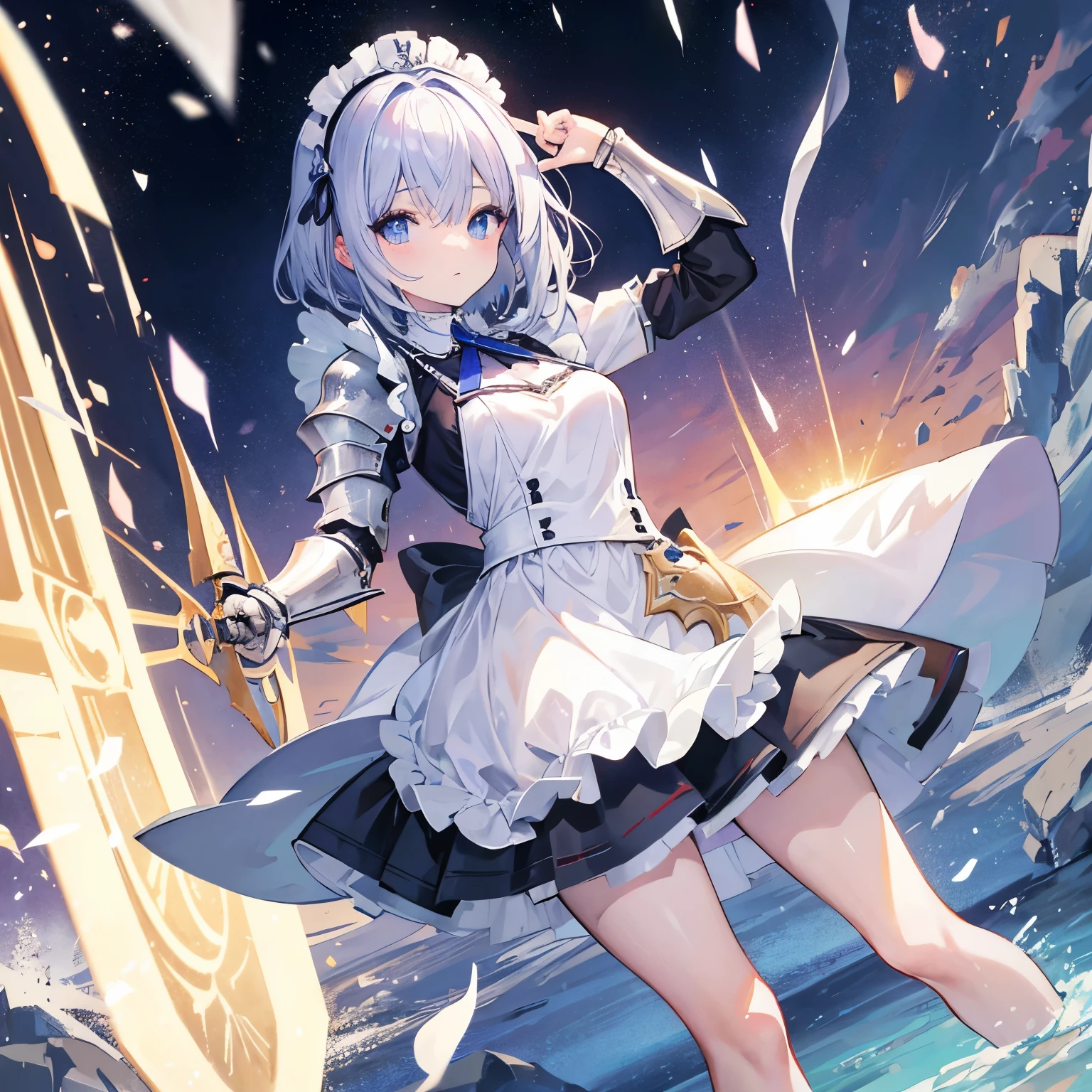 Anime maid girl clothes, paladin armor, fantasy armor, ((knight paladin armor)), light armor