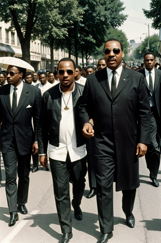 Stevie Wonder et Martin Luther king militant dans la rue.