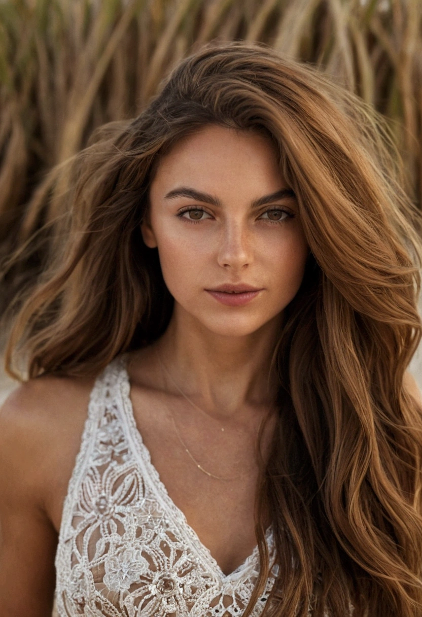 Femme sur une plage, photo Instagram, corps magnifique, ultra réaliste