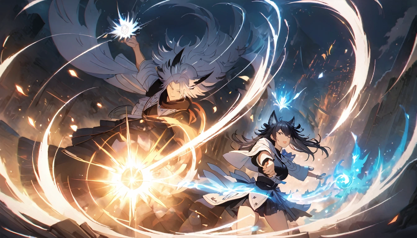 magic battle, masterpiece, magic, blue sparks, shikigami wolves, 8 K