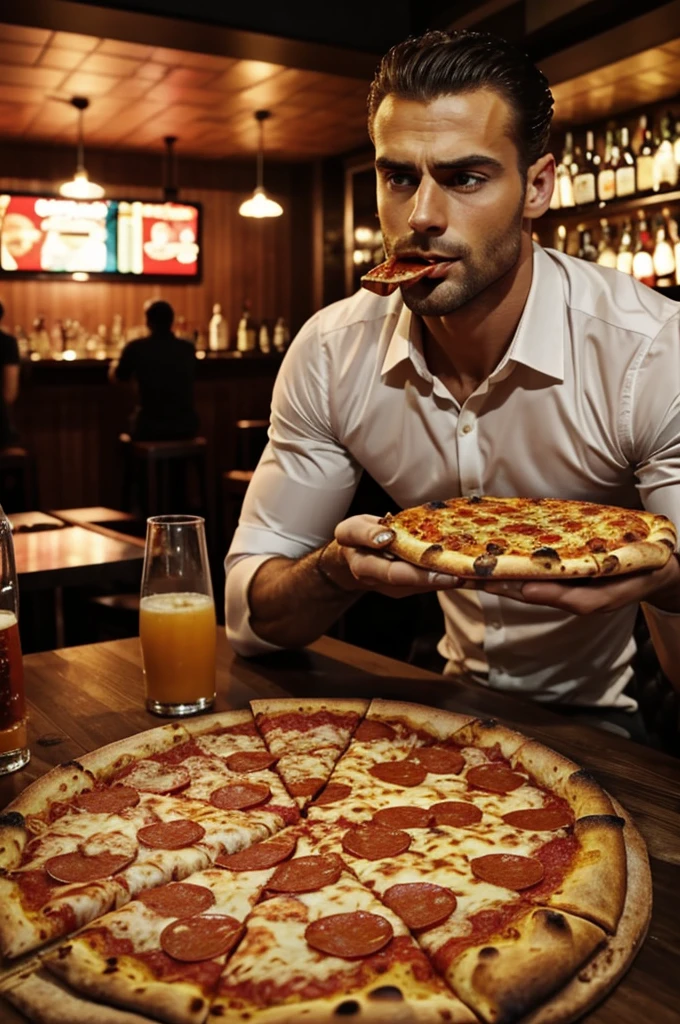 Gigachad eating a pizza and watching a video about a man eating pizza in a bar is the most hilarious part about the video I’ve seen today I can’t believe how many times I’ve