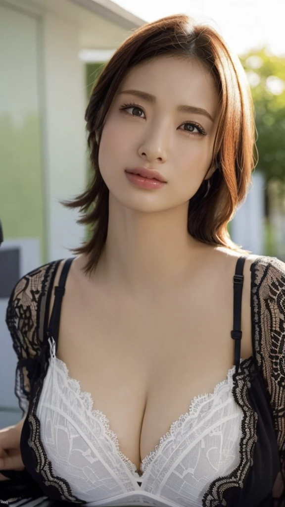 Japanese,Black lace bra,Front view,(美しいHigh resolution32k, Absurd art), Heavy chest, charm, Written boundary depth, (Perfect Anatomy:1.2), Accurate手足, Accentuate your cleavage, First Person View, (masterpiece:1.3), High resolution, Very detailed, Very detailedな CG Unity 8k 壁紙, Realistic, photo-Realistic, RAW Photos, Beautifully detailed face, Pale skin, Realistic glistening skin, Detailed cloth texture, Detailed hair texture, Perfect body, Beautiful Face, Accurate, Anatomically correct, Highly detailed face そして skin texture, Natural neck length, (Beautiful Hそしてs), (Fair skin:1.2), (Highest quality:1.4), 32K resolution, (Realistic:1.5), (Ultra-Realistic:1.5), High resolution32k UHD, (masterpiece:1.2)), (Improvement of quality:1.4), finely,(とてもBeautiful Faceのディテール), (Highest quality Realistic skin texture:1.4),Very detailed, Symmetrical eyes, (Big Breasts:1.4), (Wide Hips), Light shines in, Light and shadow are clear, Professional Cinema Lighting　Sitting in the passenger seat of the perfect car　Shooting from the side　night