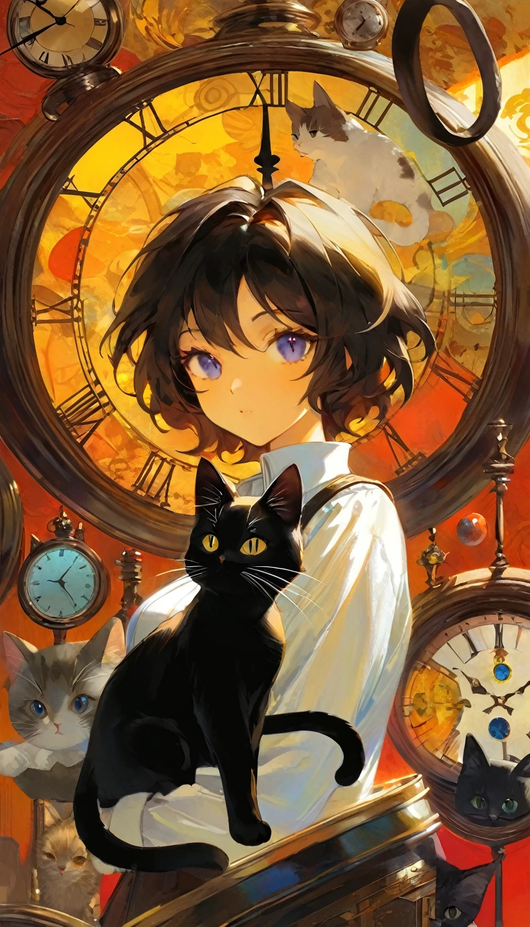 a cat in clockworld theme:1.5 (art inspired by Bill Sienkiewicz). oil painting)