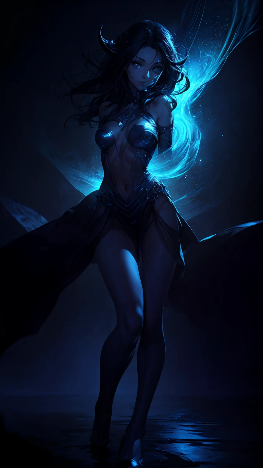 (8k, RAW photo, 最high quality, masterpiece:1.2), High-definition RAW color photo, professional photography, concept art, (((1 demoness))), (detailed), (small face), (high detail skin:1.2), cute face, beautiful appearance, (Hair shining in seven colors, blue colored eyes, long hair), (beautiful breasts), (slim body shape:1.4), Highly detailed face and skin texture, (((full body portrait))), ((goddess of the universe:1.2)), fascinating outer space, dramatic lighting, (Fantastic atmosphere:1.5), (Intelligent smile, beautiful), deep shadows and highlights, ((delicate and sacred:1.5, A dress with flowing light, transparent material)), romantic, astral body, governs time and space, Overflowing cosmic energy, ripples of energy, space fairy, star々spectacular cosmic background, reflective,refraction,beautiful skin, shiny skin, (((perfect fingers, five fingers, anatomically correct))), background bokeh, high quality, bright colors, ((award winning photography, Realistic light and shadow with attention to detail)), Immersive 3D rendering, Professional 3D artistry,