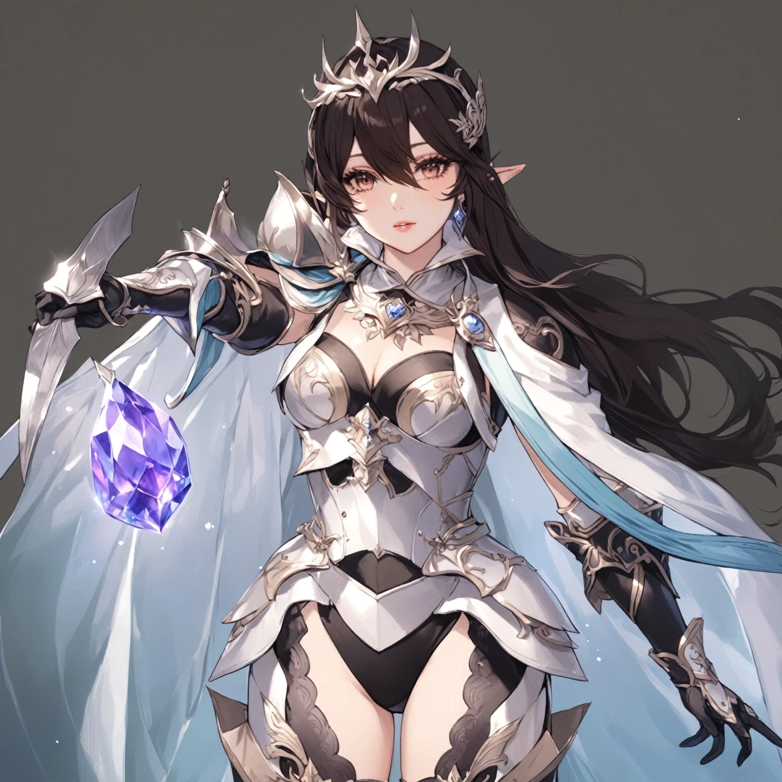 masterpiece, best quality, good quality, Fantasy aesthetics, Highly detailed, shadowverse style, female, elf, black and white hair mix
