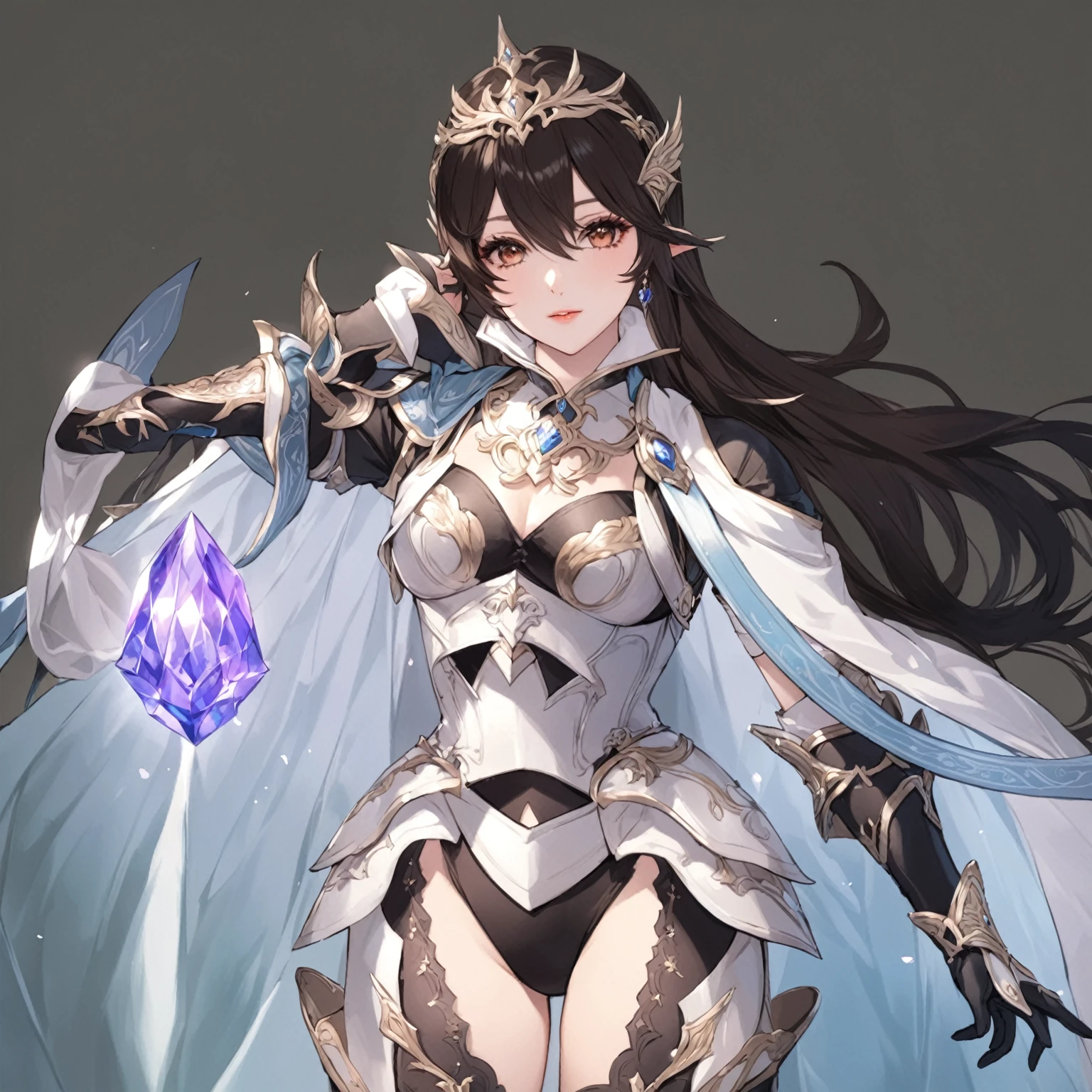 masterpiece, best quality, good quality, Fantasy aesthetics, Highly detailed, shadowverse style, female, elf, black and white hair mix
