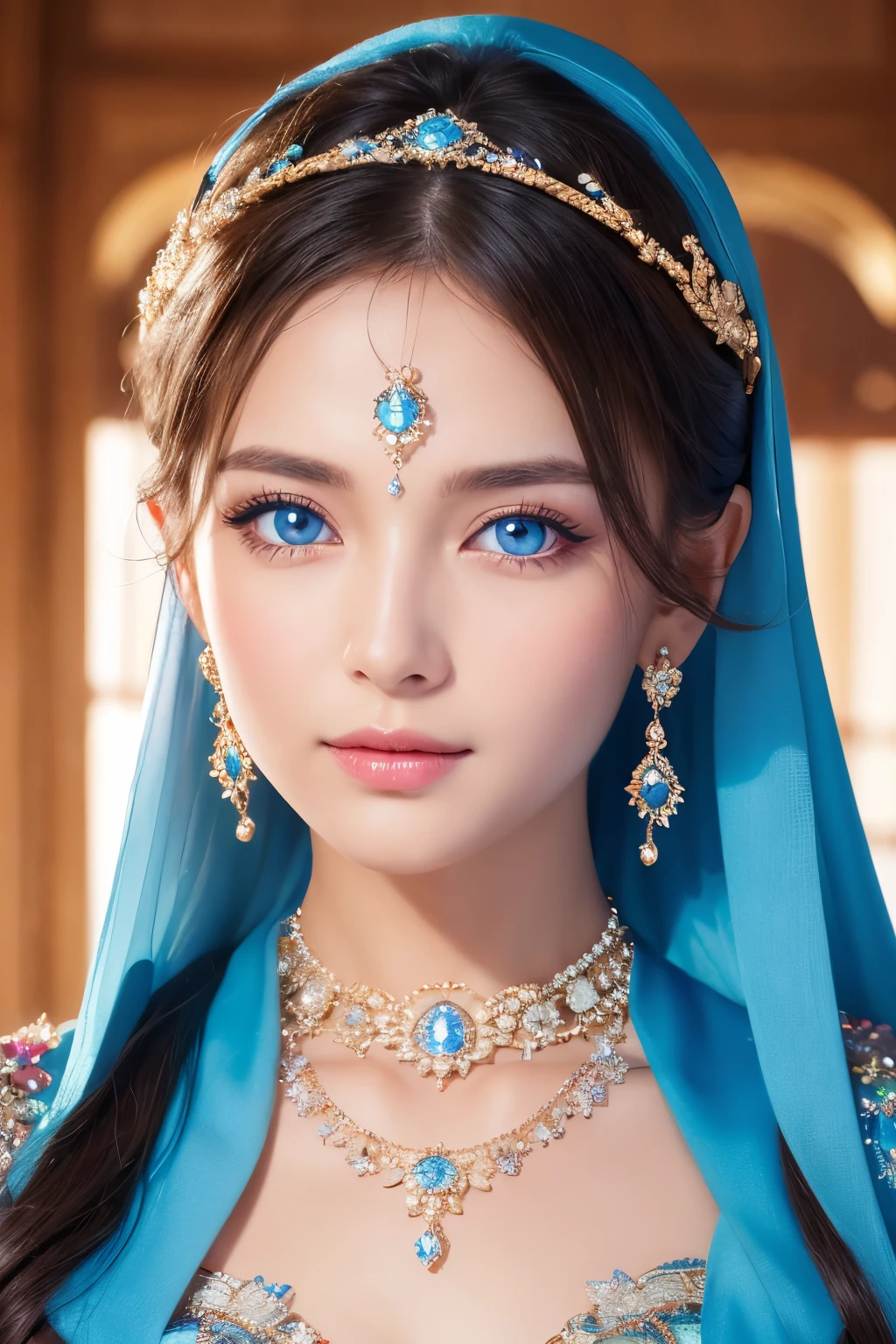 goddess、Ultra HD、High resolution、distinct、Glittering ornaments、Soft Skin、Luxury Jewelry Accessories、Beautiful blue eyes、