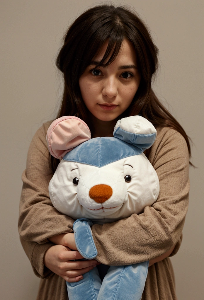a woman hugging a stuffed animal