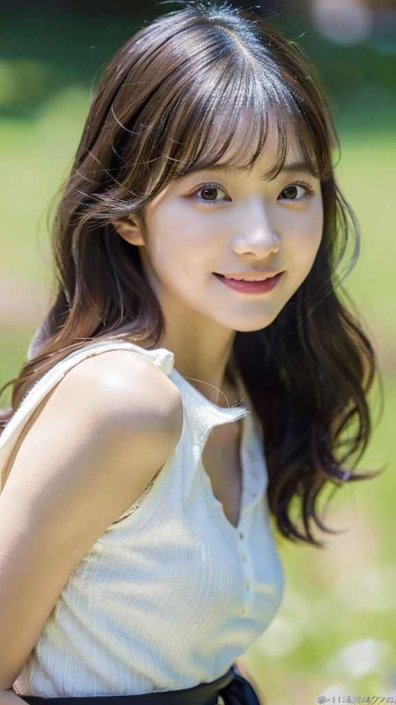 (original photo, best quality)(8k, best quality, masterpiece: 1.2), super detailed, super resolution, (actual, actual photo: 1.37), portrait, High-resolution RAW color photos, Professional photos, High resolution beautiful, Very delicate and beautiful, 8K picture wallpaper, stunning details, File size is huge, High detail beautiful girl, super detailed face, very good eyes, The skin is very delicate, Very small nose, The mouth is very detailed, perfect anatomy, simple background, 1 girl, (20:1.2), 20th generation, pretty girl, Bangs, Shock, wonderful, skirt, actual body, glowing skin, black wavy hair, baby face, lively face, exquisite eyes, Source order, look at me, ((positive)), (White skin), waist shot, Bangs, round face, Smile, face close-up, Very delicate and beautiful, finely, masterpiece,