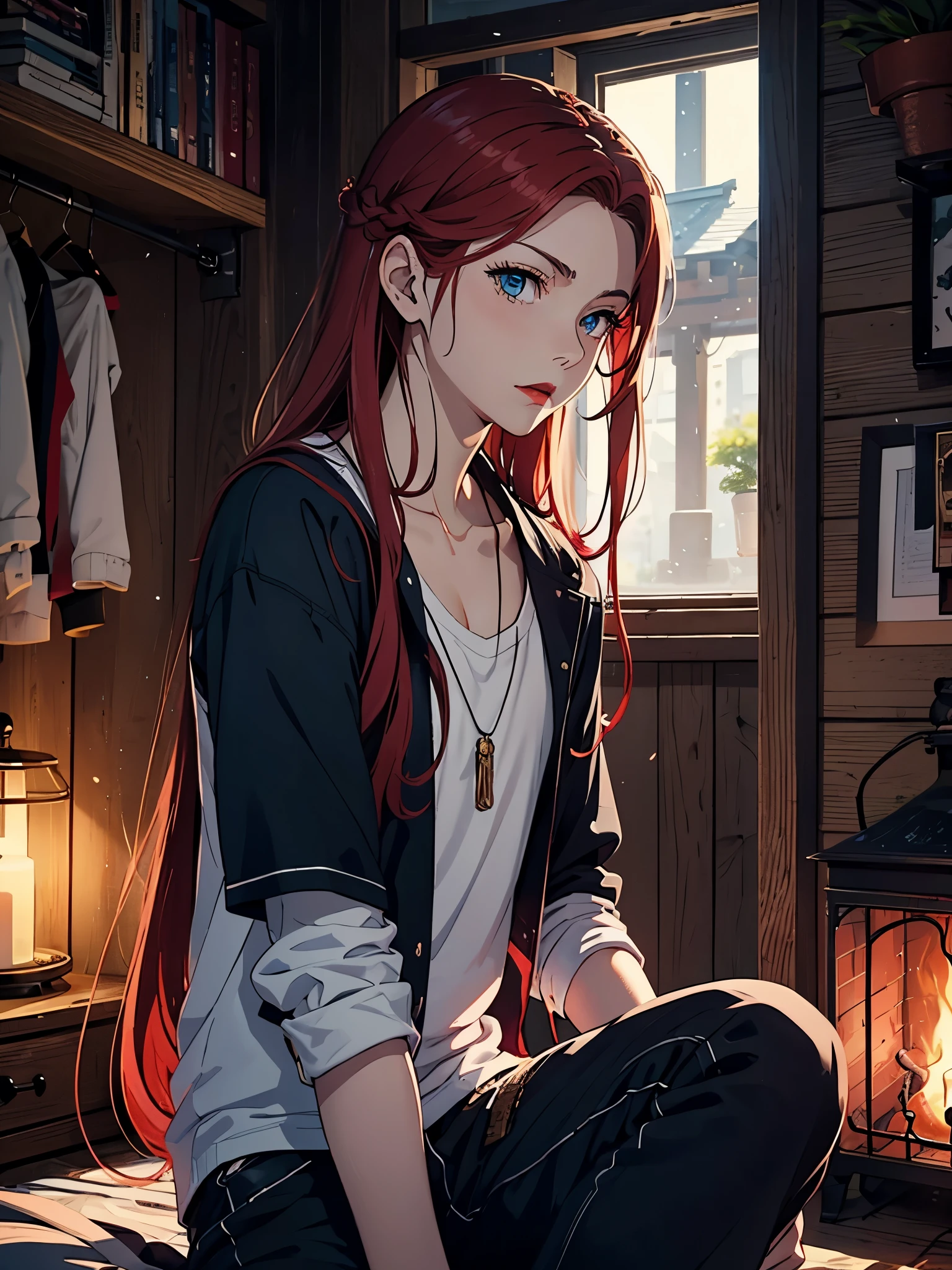 Red lipstick. Mehr anime. Mehr 2D. Clean. More anime. 2d. Glow. Red hair. More anime. male. Long hair. long red hair. boy, vikings. red hair. blue eyes. 火.