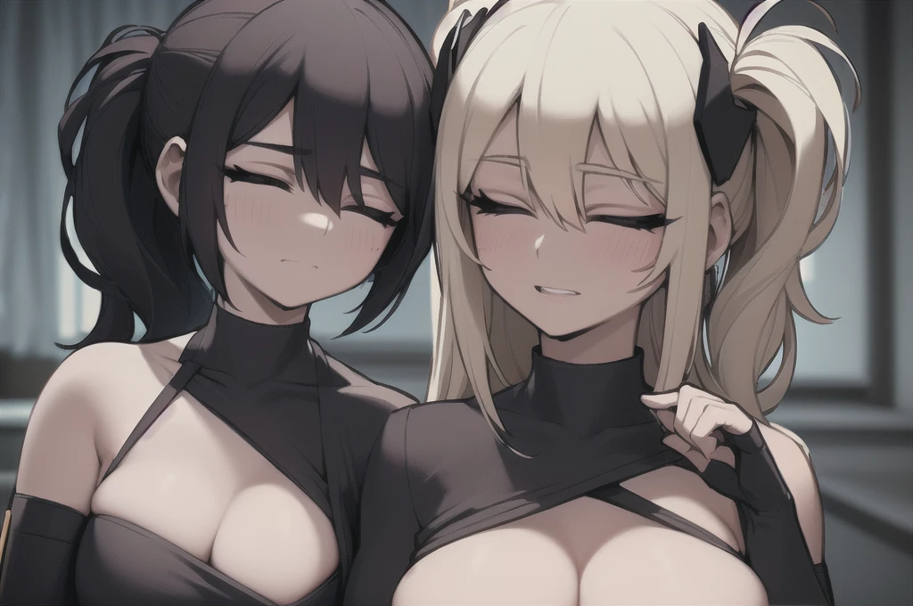 two sexy women who are wives of boy, portrait, closed eyes, opened mouths
