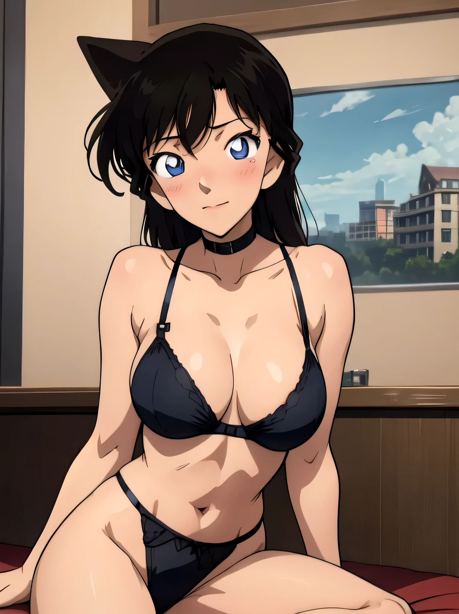 Anime Drawings、Official Art、masterpiece、High resolution、8k、Real 3DCG、Suck on the chest(Sharp contours)、,Big Breasts,Black lingerie,Cleavage