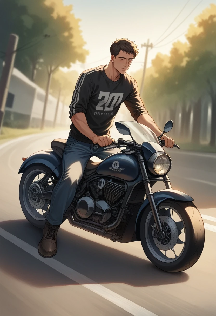 Man driving a motorcycle, beautiful woman, perfect body, riding a motorcycle, sexy clothes, is, visible thong, high quality Social realism, depth of field, cinematic lighting, image Fill, Wide-Angle, NIKON, 8k, super detail, textured skin, super detail, high quality, highres