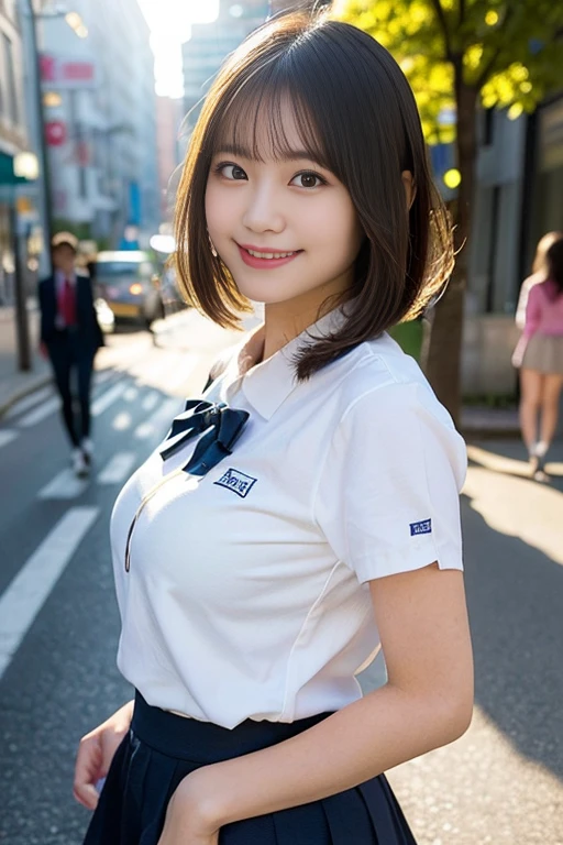 hi-school girl、swim wears、Bustling street