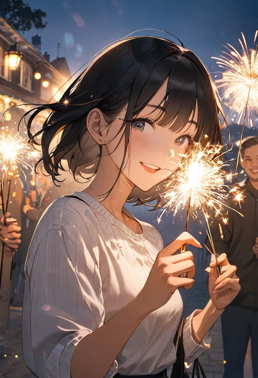 A woman enjoying sparklers