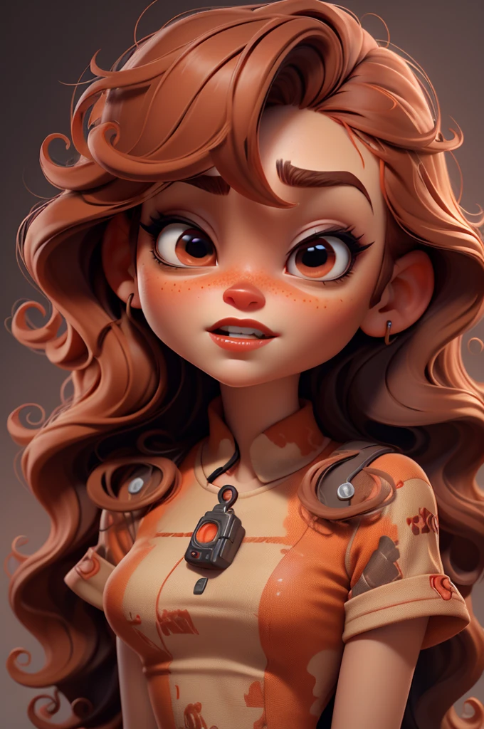 create an 3d illustration, model realistic, exuberant, anger, woman sofisticaded, wave orange ombre red hair, luxury, realistic, brown eyes, nitid, red lips, anger expression, pixar style, stylish, rock red dress, look for the camera, white background, center photo
