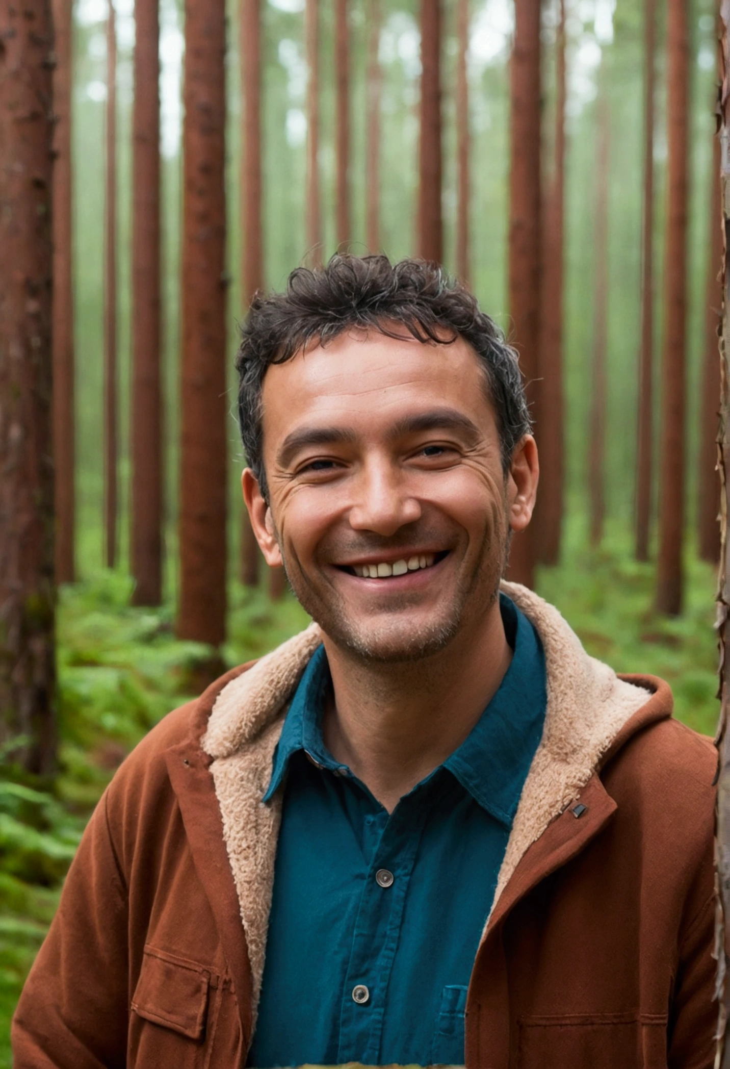 man smiling with forest in the background