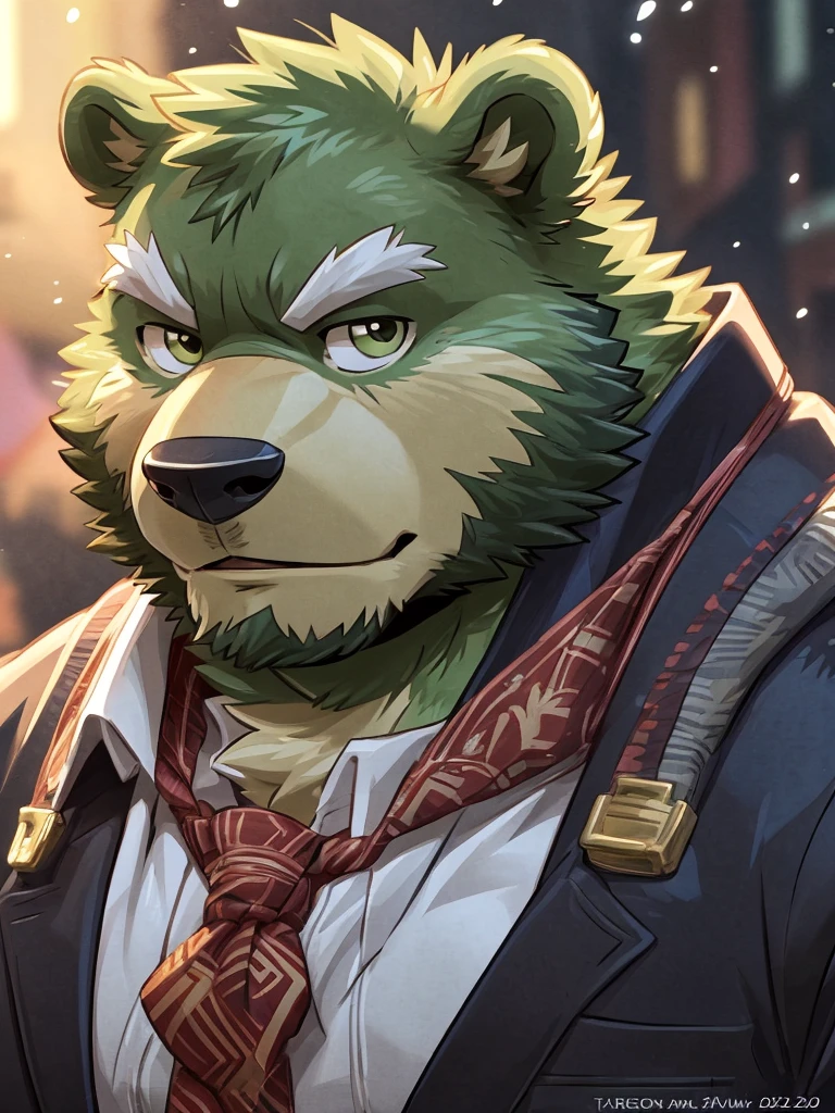 anthro, kemono, male, solo, (((green bear))), (((green fur))), green hair, beard, white eyebrows, simple background, mature, casual clothes, anthro donkey, 4k, high resolution, best quality, posted on e621, solo, anthro body, male, adult, masculine, , correct anatomy, (icon), (blurry background, out-of-focus background:1.2), (by takemoto arashi:1.0), (by wfa:1), (by Taran Fiddler:0.5), young, (cel shaded, cartoony shading:1.2), black lineart, black outline, flat coloring, (strong shadows, dark shadows:1.2), dynamic pose, portrait, close up to face,