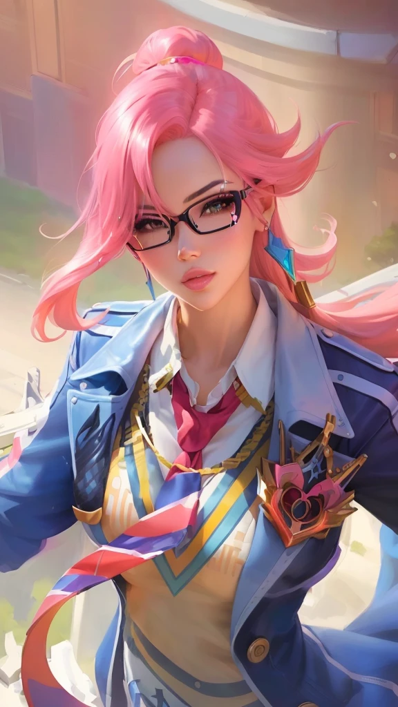 a close up of a woman with pink hair and glasses, kda, style artgerm, artgerm lau, extremely detailed artgerm, range murata and artgerm, ig model | artgerm, ! dream artgerm, artgerm jsc, sakimichan, artgerm. high detail, artgerm detailed