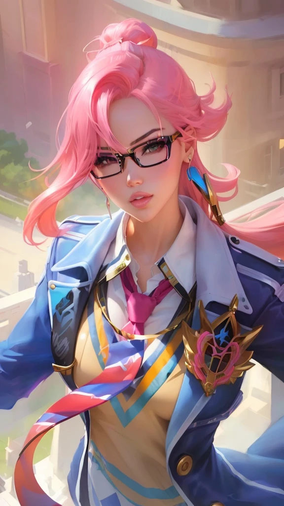 a close up of a woman with pink hair and glasses, kda, style artgerm, artgerm lau, extremely detailed artgerm, range murata and artgerm, ig model | artgerm, ! dream artgerm, artgerm jsc, sakimichan, artgerm. high detail, artgerm detailed