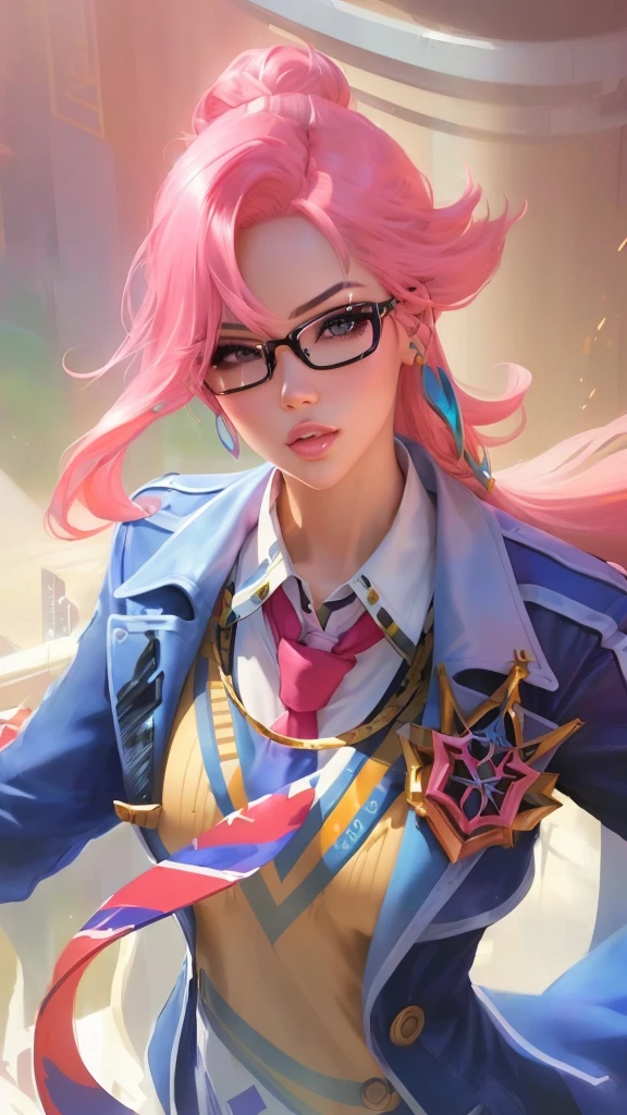 a close up of a woman with pink hair and glasses, kda, style artgerm, artgerm lau, extremely detailed artgerm, range murata and artgerm, ig model | artgerm, ! dream artgerm, artgerm jsc, sakimichan, artgerm. high detail, artgerm detailed