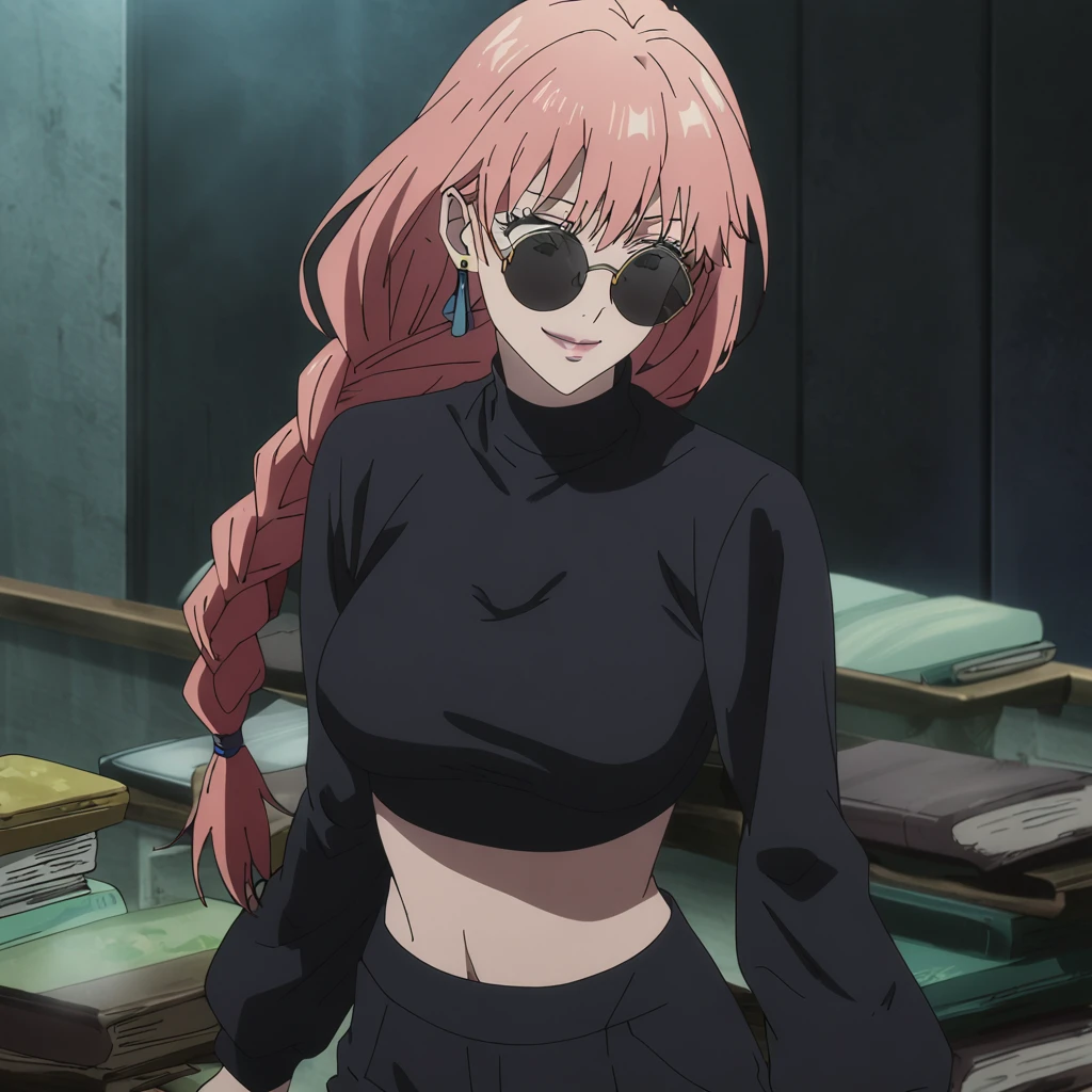 1girl, female gojo satoru, anime screencap from jujutsu kaisen, gojo satoru female version, solo, long_hair, ((wearing black blindfold)) ((White_hair, elegant hairstyle)), night view, (hanging breasts) upper_body, smile, lips, (long hair) ((wearing white colour sweater)) breast, "very detailed and high resolution" (black blindfold) ((solo)) (((front view))) (earings) ((high resolution)) ((good quality)) ((silky hair, elegant hairstyle))