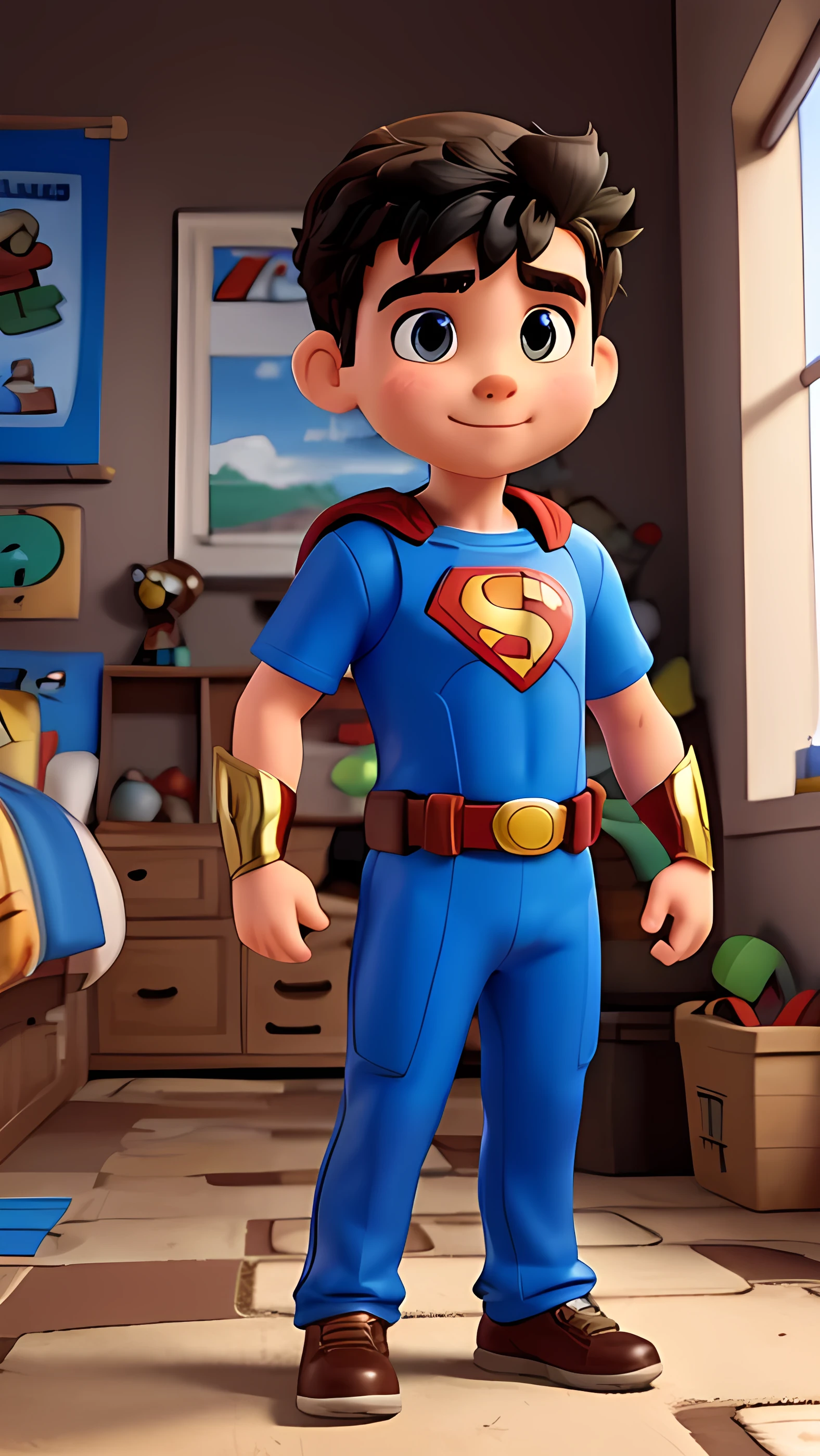 Mascot of an autistic boy, masculine, super heroi, with symbol on the chest of a puzzle,