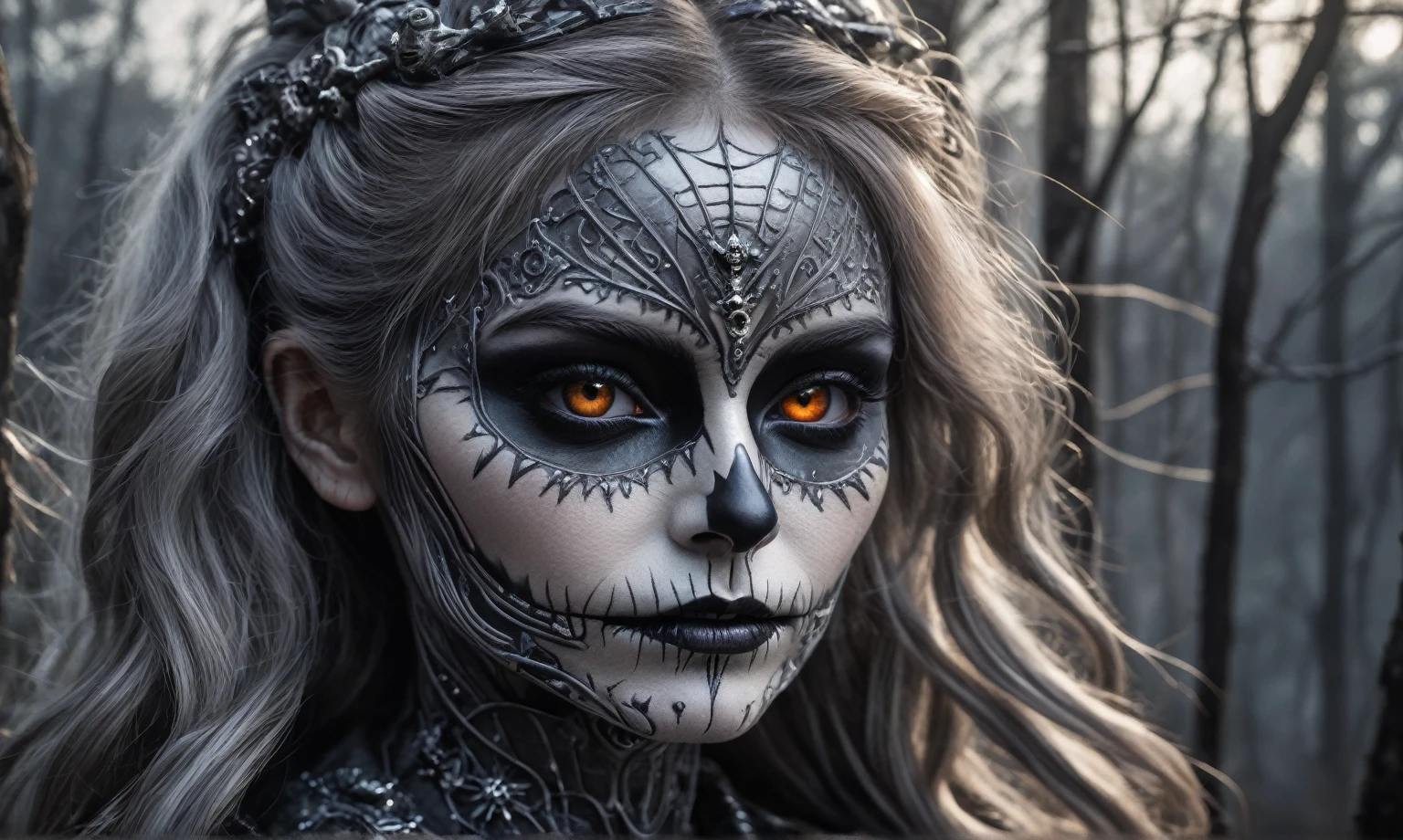 graphite old witch,after a psychiatric clinic,battlefield,winter,intricate landscape,slate grey atmosphere,glare eyes,film grain,dramatic light,woods,luminous eyes,extremely detailed, masterpiece,intricate details,faded,eyes extremely detailed, high detailed eyes,16k resolution,RAW, Nikon Z9,full body shot,view from height,full body length shot,vampire,babygirl,native african,lovely face,jealous,another world,ring of truth,French Braid with a Twist,16k resolution,RAW, Nikon Z9,by jimmy chin,view from height,babygirl 10 yo,pretty face,eyebrow up, Simon Stalenhag,Nicola Samori,Wangechi Mutu,prime colors,Lisa Frank,urban,extremely detailed, masterpiece,intricate details,niobium lather,Las Salinas de Torrevieja of Spain,"(The best lighting,, dramatic),(alien almost skull fetus, Hellraiser, Scars, , sexy, brain, a rat inside the head, terror.),(perl-white eyes, calaveras). morning light.