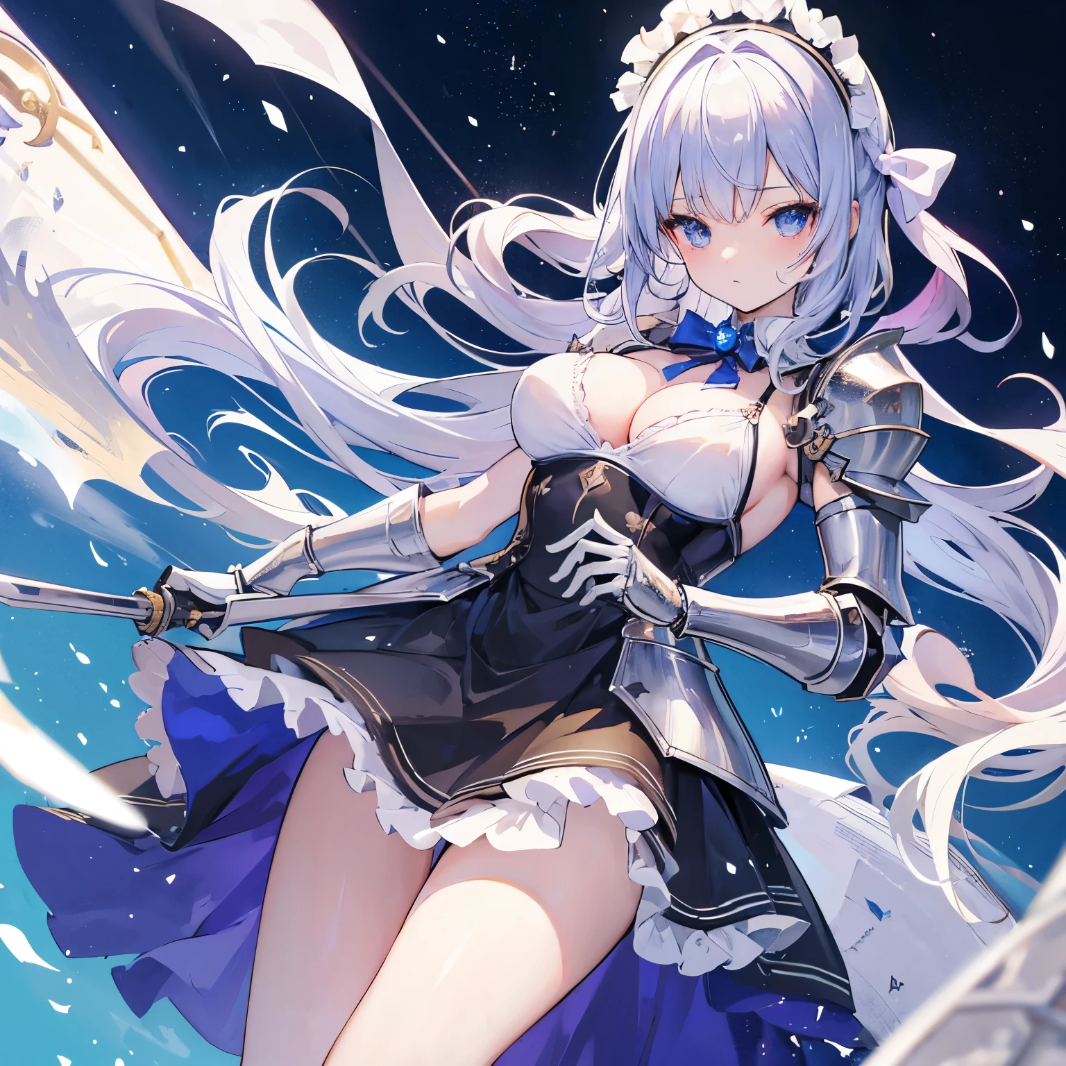 Anime maid girl clothes, bikini maid costume, paladin armor, fantasy armor, ((knight paladin armor)), light armor, knight armor, armor straps