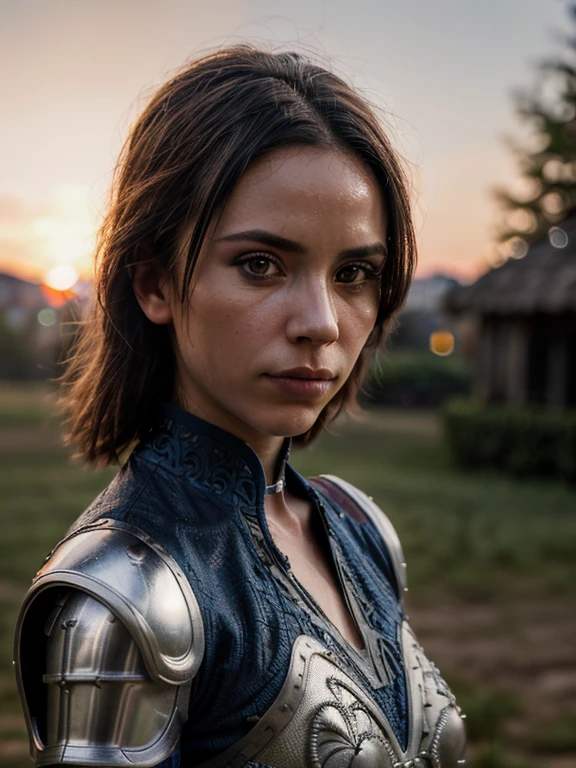 (masterpiece), (extremely intricate:1.3), (realistic), portrait of a girl, the most beautiful in the world, (medieval armor), metal reflections, upper body, outdoors, intense sunlight, far away castle, professional photograph of a stunning woman detailed, sharp focus, dramatic, award winning, cinematic lighting, octane render unreal engine, volumetrics dtx, (film grain, blurry background, blurry foreground, bokeh, depth of field, sunset, motion blur:1.3), chainmail