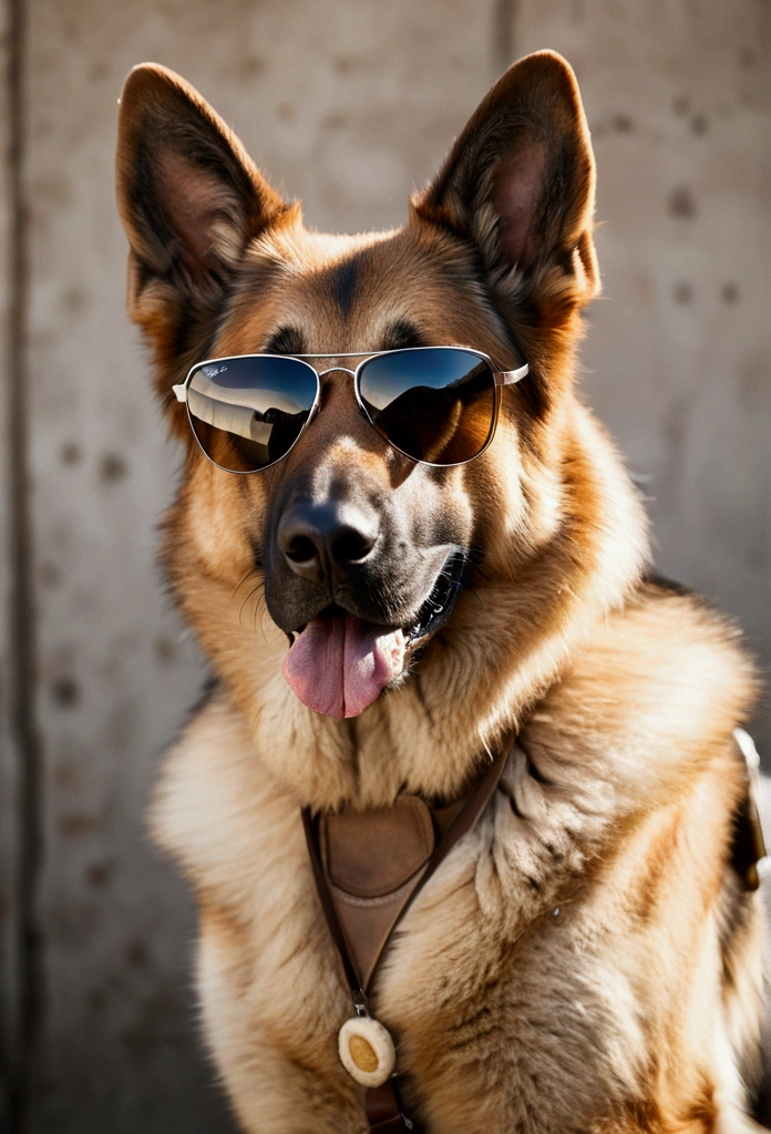 German Shepherd in light brown white with sunglasses