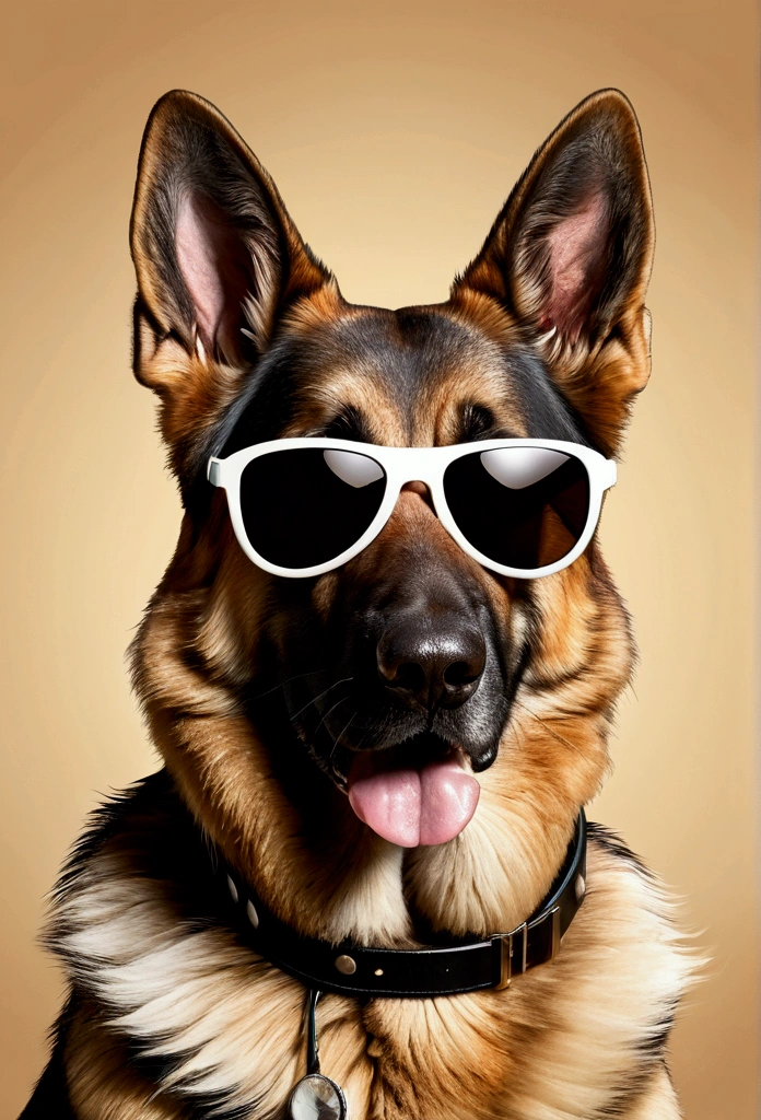 German Shepherd in light brown white with sunglasses 