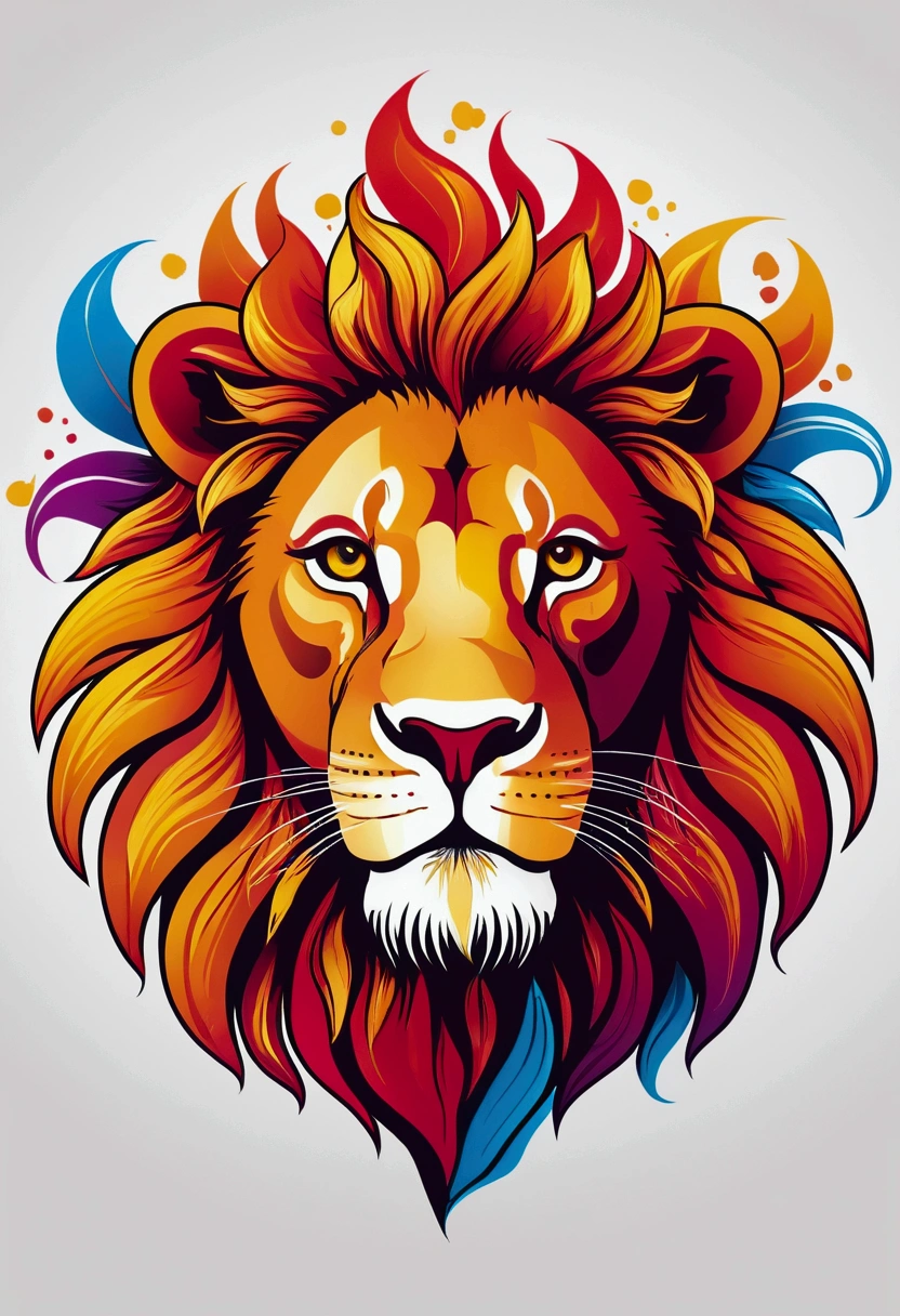 ::style vetor, lion vector logo, colorful color, cor ultrarealistic, soon in (((round format), flowers, fire flames around the logo,  white image background ::n_style,  logo with Deformations, ultrarealistic, 32K