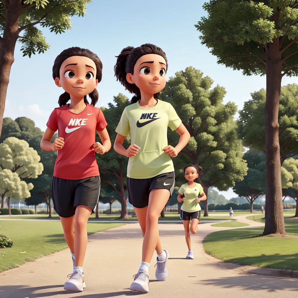 A couple running in the park wearing Nike clothes