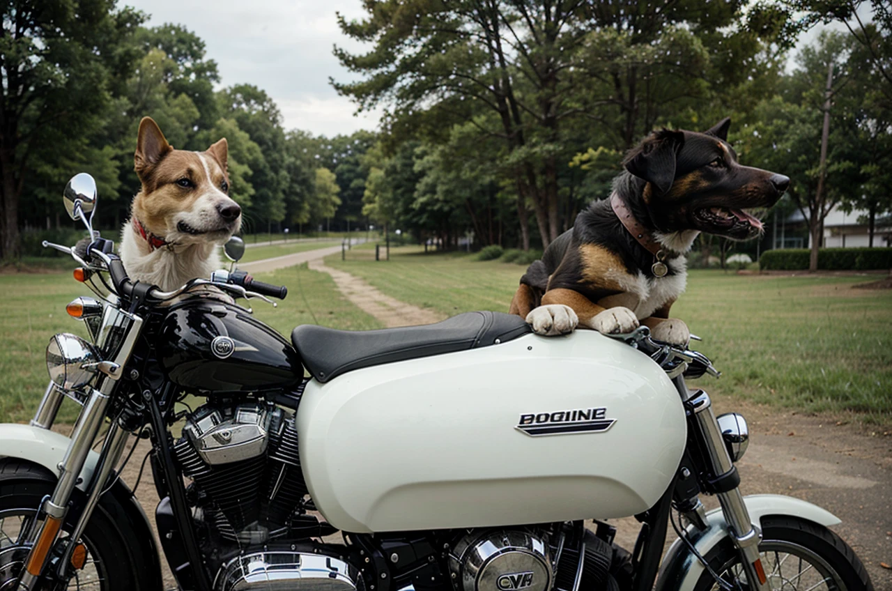 Dog drives a motorcycle