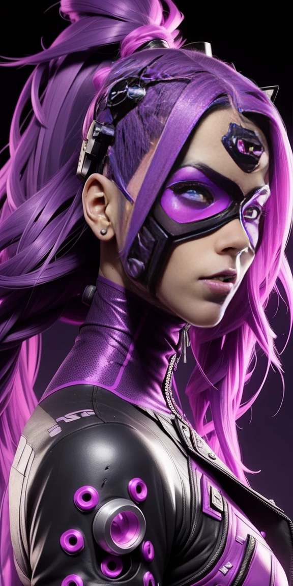 two female characters with purple hair and black and pink hair, cyber universe style, cyber punk setting, unreal engine : : delirium makeup, cyber style, in a cyber-punk ally, futuristic avatars, punk girl, a cyberpunk 2077, gothic and futuristic, beautiful science fiction twins, dark purple hair and cybernetics