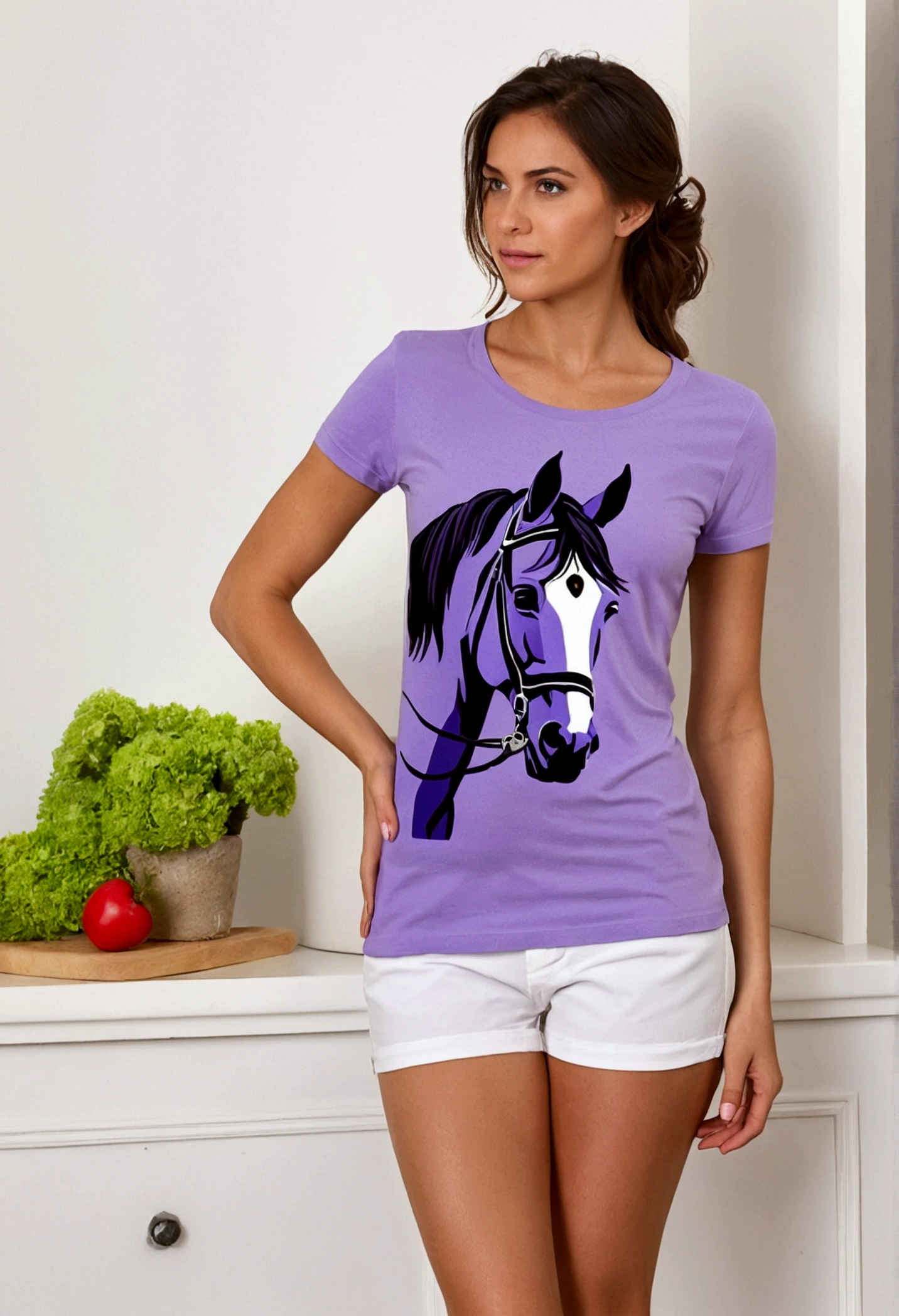 fille sans prix, t-shirt violet, queue de cheval, Fille mince, Fille maigre, fille très mince, corps sexy, chef-d&#39;œuvre, point de vue