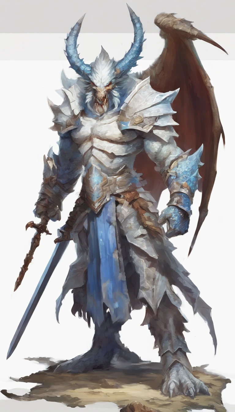 white background motion concept character art dnd a massive half-blue dragon warlord formidable warrior --ar 9:13--v 6.0 