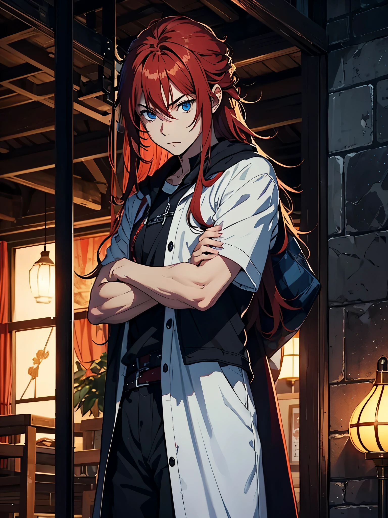 With fox in hin arm. Mehr anime. Mehr 2D. Clean. More anime. 2d. Glow. Red hair. More anime. male. Long hair. long red hair. boy, vikings. red hair. blue eyes. 火.