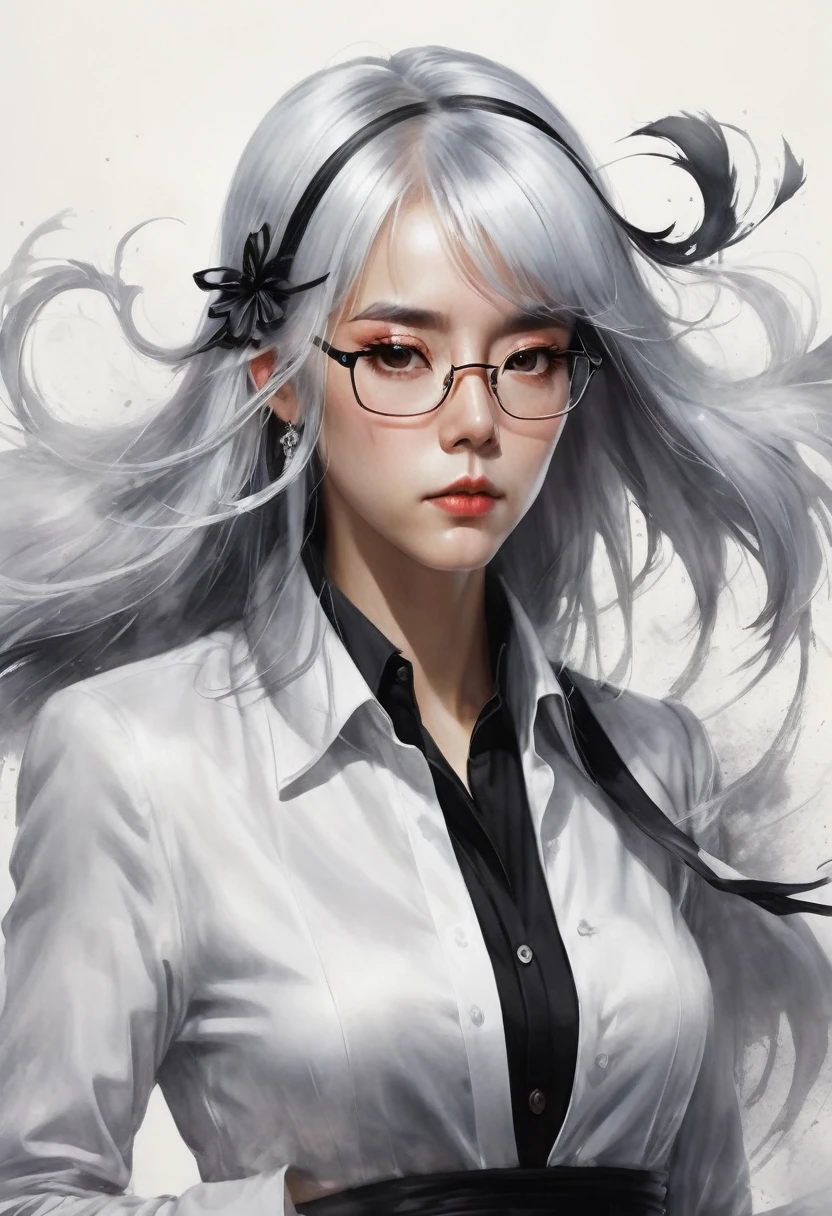 The tenth (Death Parade), 1 men, 35 year old,(black bristle), man with glasses, approximate face, foto perfil,dresses in formal and restrained style, a black jacket,white shirt, a professional look,gray-white hair, silver color, tired look,p4a psychedelic 1girl