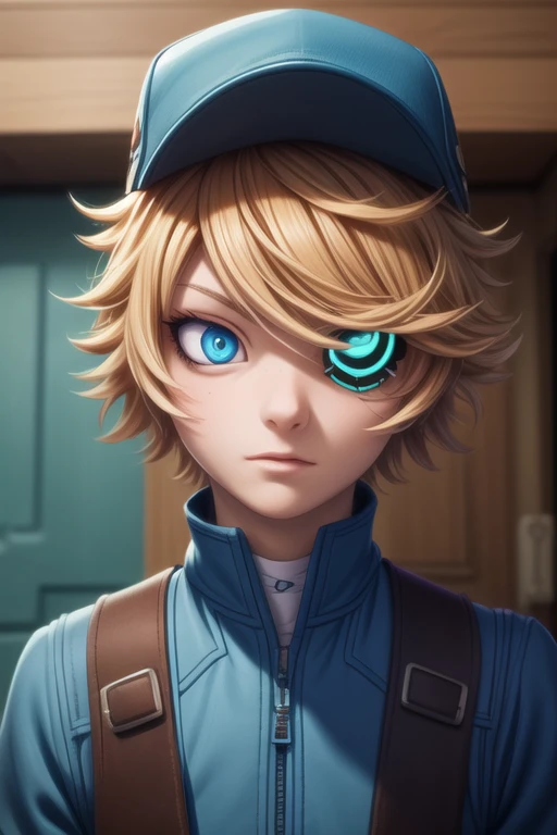 masterpiece, best quality, photorealestic, 1 boy, alone, male focus, Viewers look at, , , hacker_they lie_Drive, blond hair, blue eyes, colored sclera, , , , HD-DVD
